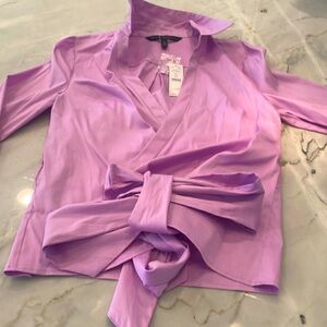 White House Black Market perfectly pink waist tie blouse